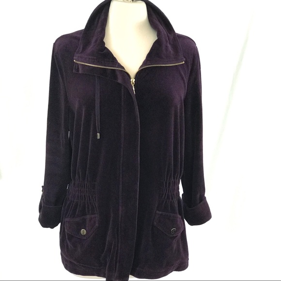 Charter Club Jackets & Blazers - Velour jacket XL purple zip long draw string